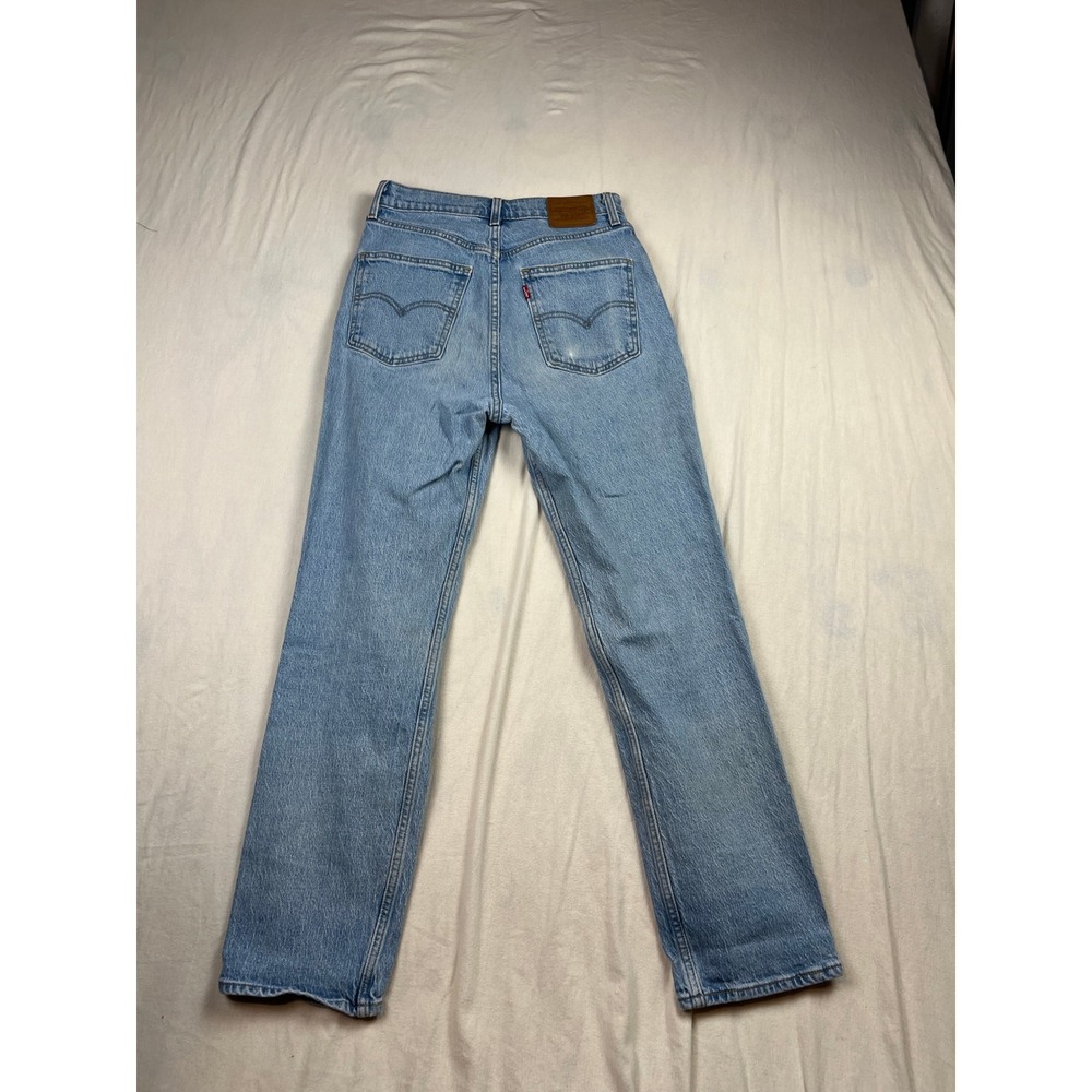 Levi's Premium 70s High Slim Straight Jeans Light Wash Blue Denim Size 28 - Picture 6 of 10